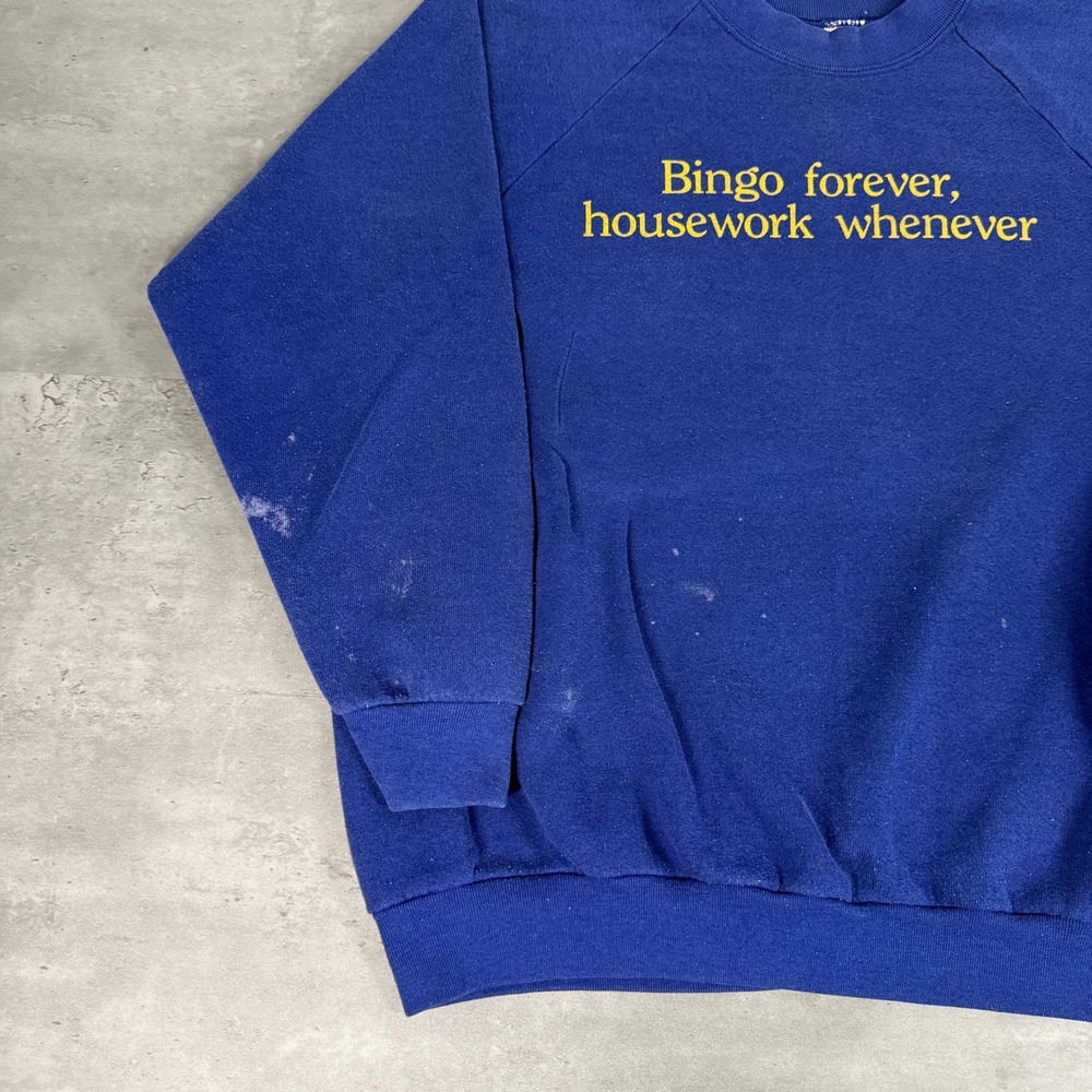 Vintage 80s Bingo Forever Housework Whenever Sweatshirt XL‎ Blue Funny Trad Wife - Picture 4 of 7